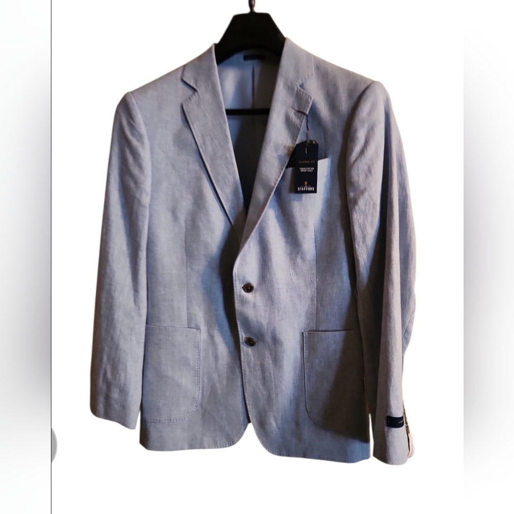 Stafford Classic-Fit Men's Suit Blazer Linen Blend Blue Jacket NWT!!